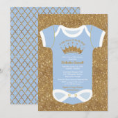 Little Prince Baby Blue & Royal Gold Baby shower Kaart (Voorkant / Achterkant)