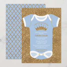 Little Prince Baby Blue & Royal Gold Baby shower Kaart
