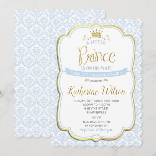 Little Prince Baby Douche Uitnodigingen Jongen Bla (Voorkant / Achterkant)