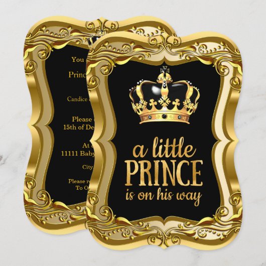 Little Prince Baby shower Black Faux Gold Foil Kaart (Voorkant / Achterkant)