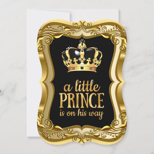 Little Prince Baby shower Black Faux Gold Foil Kaart (Voorkant)