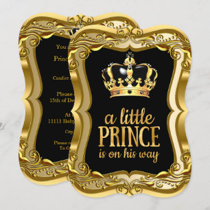 Little Prince Baby shower Black Faux Gold Foil Kaart