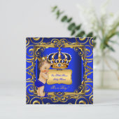 Little Prince Baby shower Blue Brunette Baby Boy Kaart (Staand voorkant)