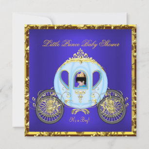 Little Prince Baby shower Blue Gold Boy Carriage 2 Kaart