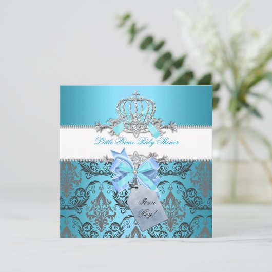 Little Prince Baby shower Boy Blauwgroen Blue Crow Kaart (Staand voorkant)