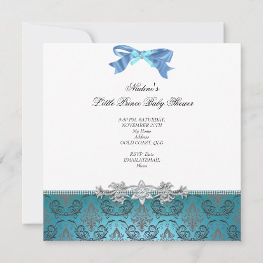 Little Prince Baby shower Boy Blauwgroen Blue Crow Kaart (Achterkant)