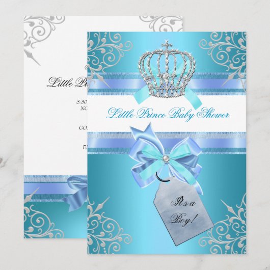 Little Prince Baby shower Boy Blauwgroen Blue Crow Kaart (Voorkant / Achterkant)