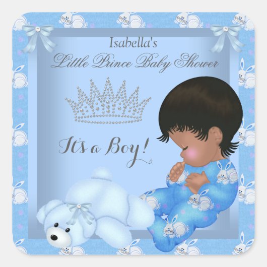 Little Prince Baby shower Boy Blue Bunny AM Vierkante Sticker (Voorkant)