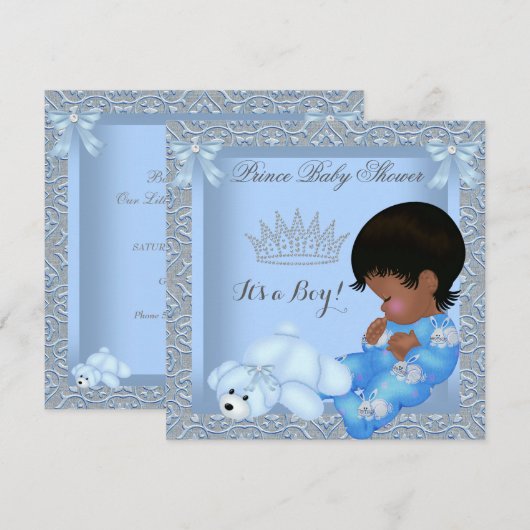 Little Prince Baby shower Boy Blue Damask AM Kaart (Voorkant / Achterkant)