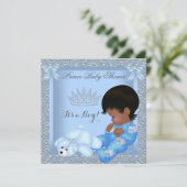 Little Prince Baby shower Boy Blue Damask AM Kaart (Staand voorkant)