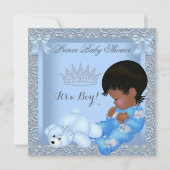 Little Prince Baby shower Boy Blue Damask AM Kaart (Voorkant)