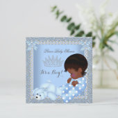 Little Prince Baby shower Boy Blue Pearl Damask A2 Kaart (Staand voorkant)