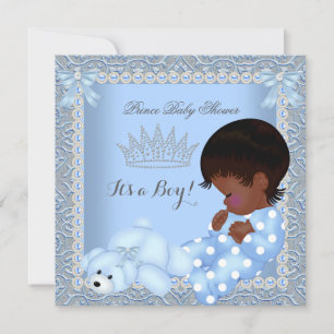 Little Prince Baby shower Boy Blue Pearl Damask A2 Kaart