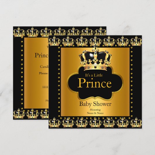 Little Prince Baby shower Boy Crown Black Gold Kaart (Voorkant / Achterkant)