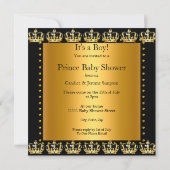 Little Prince Baby shower Boy Crown Black Gold Kaart (Achterkant)