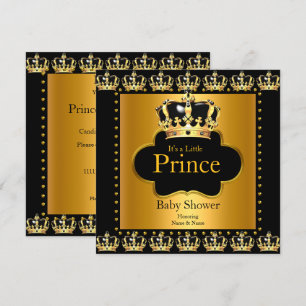 Little Prince Baby shower Boy Crown Black Gold Kaart