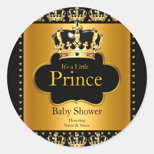 Little Prince Baby shower Boy Crown Black Gold Ronde Sticker (Voorkant)