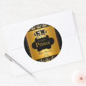 Little Prince Baby shower Boy Crown Black Gold Ronde Sticker (Envelop)