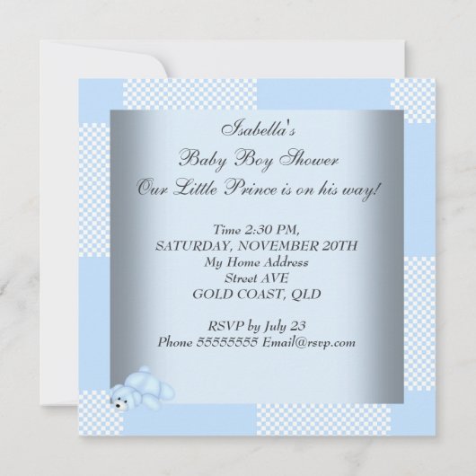 Little Prince Baby shower Boy Patchwork Blue Kaart (Achterkant)