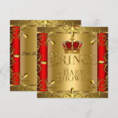 Little Prince Baby shower Boy Red Gold Crown Kaart (Voorkant / Achterkant)