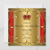 Little Prince Baby shower Boy Red Gold Crown Kaart (Achterkant)