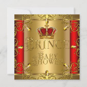 Little Prince Baby shower Boy Red Gold Crown Kaart (Voorkant)