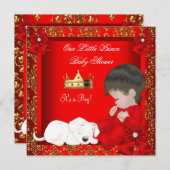 Little Prince Baby shower Boy Red Gold Damask Kaart (Voorkant / Achterkant)