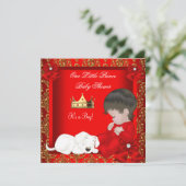Little Prince Baby shower Boy Red Gold Damask Kaart (Staand voorkant)