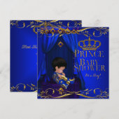 Little Prince Baby shower Boy Regal Blue Crown 2 Kaart (Voorkant / Achterkant)