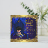 Little Prince Baby shower Boy Regal Blue Crown 5a Kaart (Staand voorkant)
