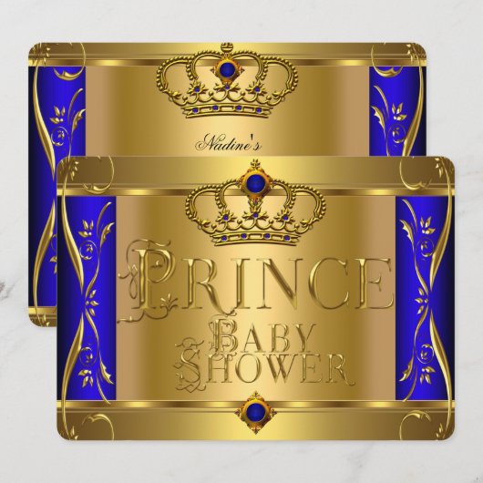 Little Prince Baby shower Boy Regal Blue Crown 9 Kaart (Voorkant / Achterkant)
