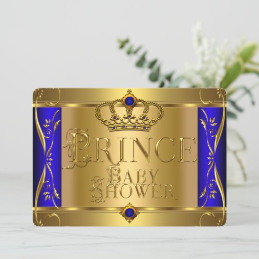 Little Prince Baby shower Boy Regal Blue Crown 9 Kaart (Staand voorkant)