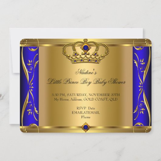 Little Prince Baby shower Boy Regal Blue Crown 9 Kaart (Achterkant)