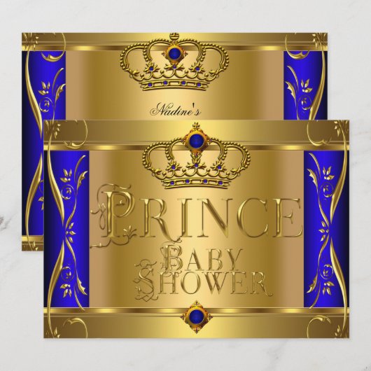 Little Prince Baby shower Boy Regal Blue Crown 9 Kaart (Voorkant / Achterkant)