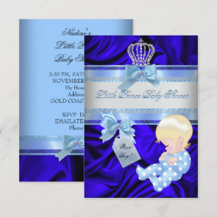 Little Prince Baby shower Boy Royal Blue Blonde Kaart