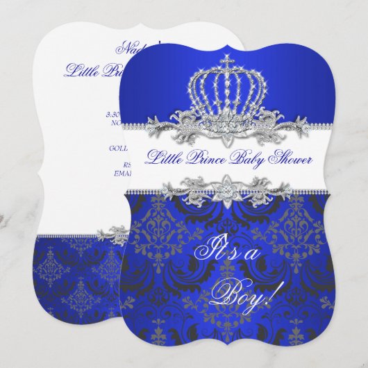 Little Prince Baby shower Boy Royal Blue Crown 2 Kaart (Voorkant / Achterkant)