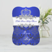 Little Prince Baby shower Boy Royal Blue Crown 2 Kaart (Staand voorkant)