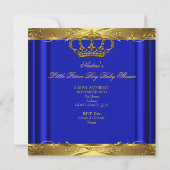 Little Prince Baby shower Boy Royal Blue Crown 5z Kaart (Achterkant)