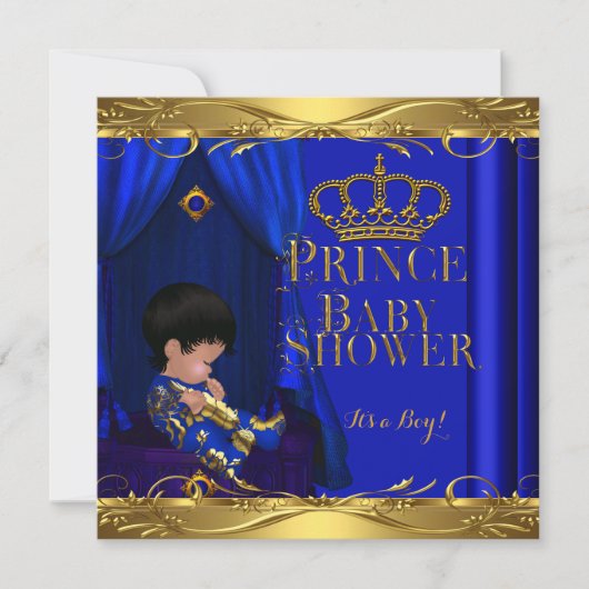 Little Prince Baby shower Boy Royal Blue Crown 5z Kaart (Voorkant)