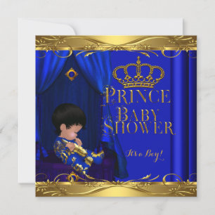 Little Prince Baby shower Boy Royal Blue Crown 5z Kaart