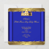 Little Prince Baby shower Boy Royal Blue Crown 6C Kaart (Achterkant)
