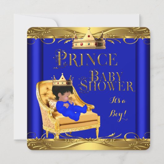 Little Prince Baby shower Boy Royal Blue Crown 6C Kaart (Voorkant)