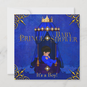 Little Prince Baby shower Boy Royal Blue Crown Kaart