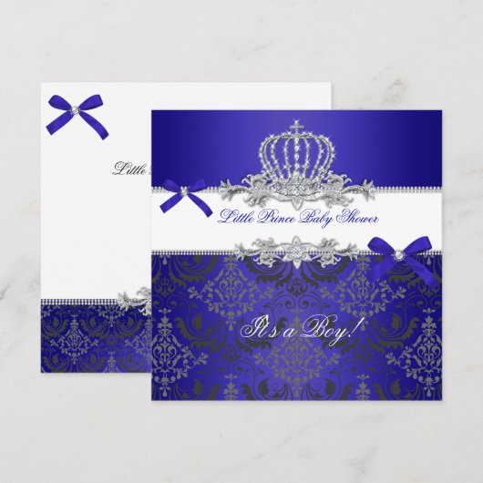 Little Prince Baby shower Boy Royal Blue Crown Kaart (Voorkant / Achterkant)