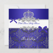 Little Prince Baby shower Boy Royal Blue Crown Kaart (Voorkant)