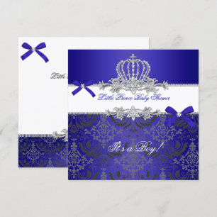 Little Prince Baby shower Boy Royal Blue Crown Kaart