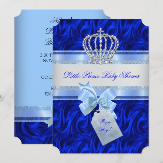 Little Prince Baby shower Boy Royal Blue Kaart (Voorkant / Achterkant)