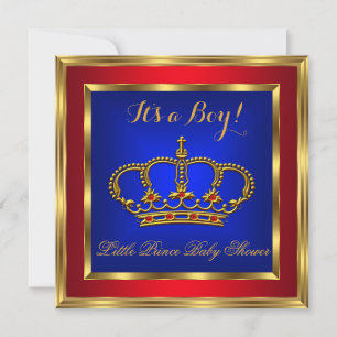 Little Prince Baby shower Boy Royal Red Blue 2 Kaart