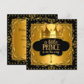 Little Prince Baby shower Gold Foil Crown Black Kaart (Voorkant / Achterkant)