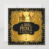 Little Prince Baby shower Gold Foil Crown Black Kaart (Voorkant)